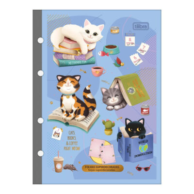 Bloco Refil Tiliflex Fichário Caderno Argolado Colegial 4 Furos 80 Folhas - Purrfect Cats