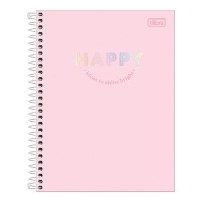 Caderno Espiral Colegial Médio Capa Dura 80 Folhas Happy - Cores Sortidas