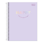 Caderno Espiral Colegial Médio Capa Dura 160 Folhas 10 Matérias Happy - Cores Sortidas