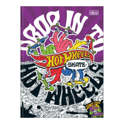 Caderno Brochura Costurado Sem Mola Universitário Grande Capa Dura 80 Folhas Hot Wheels Skate - Esta