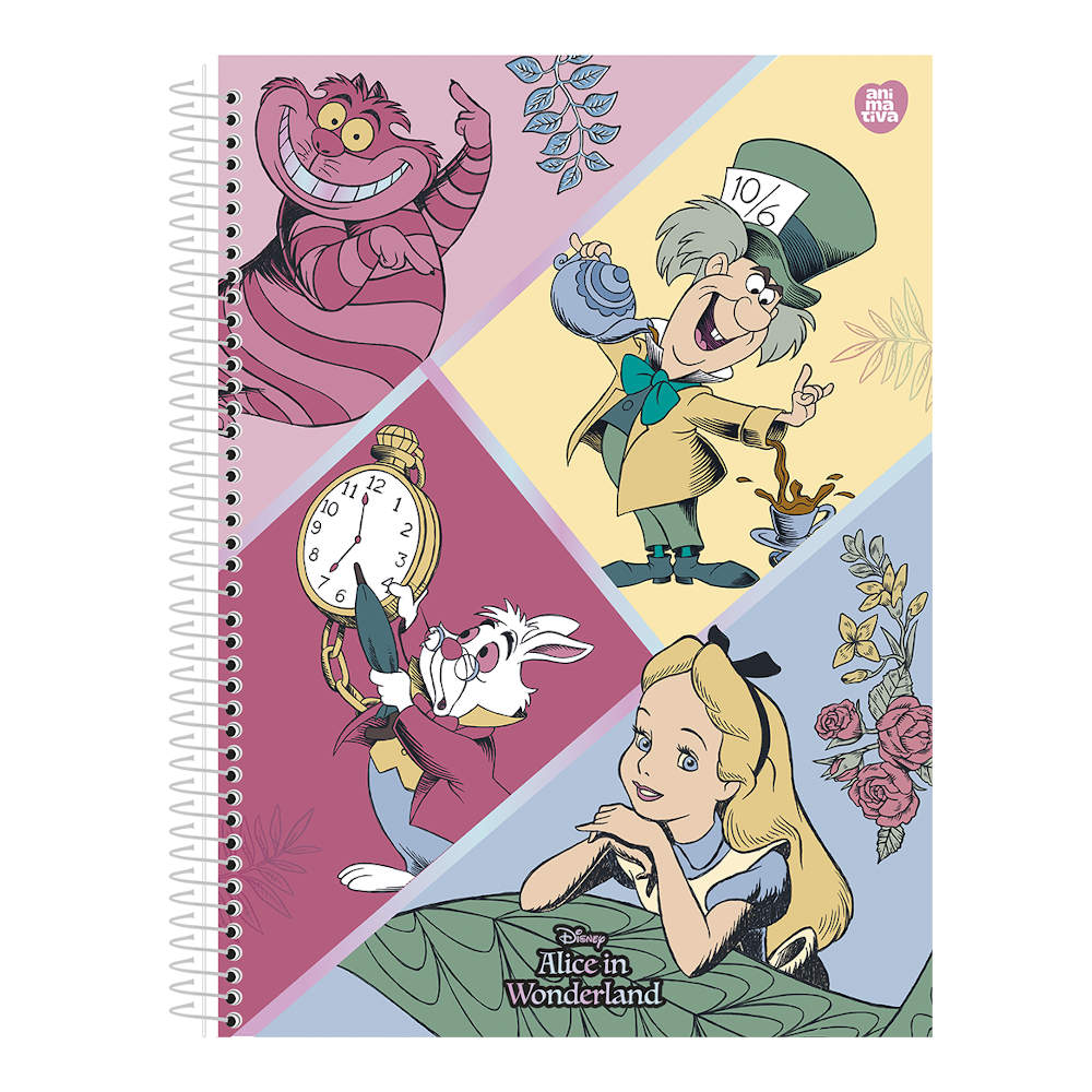 Caderno Espiral Universitário Grande Capa Dura 80 Folhas Alice In Wonderland - Estampas Sortidas Caderno Espiral Universitário Grande Capa Dura 80 Folhas Alice In Wonderland - Estampas Sortidas