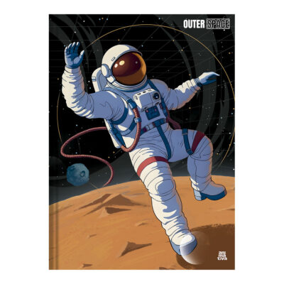 Caderno 1/4 Pequeno Brochura Costurado Sem Mola Capa Dura 80 Folhas Ursinhos Outer Space - Estampas