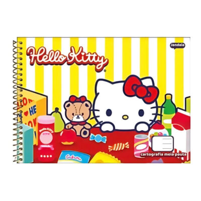 Caderno Espiral Meia Pauta Capa Dura 40 Folhas Hello Kitty - Estampas Sortidas