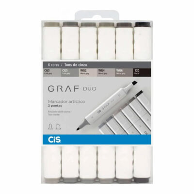 Marcador Artístico Graf Duo Com 6 Cores Tons De Cinza