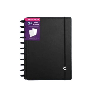 Caderno Inteligente Universitário Grande Espiral Com 140 Folhas G+ Linhas Brancas - Black