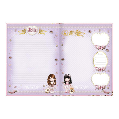 Caderno Brochura Costurado Sem Mola Colegial Médio Capa Dura 160 Folhas Jolie – Estampas Sortidas