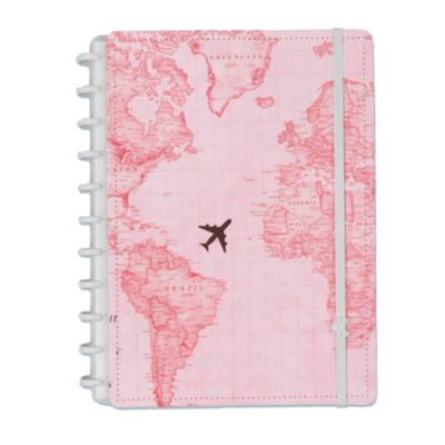 Caderno Inteligente 1/4 A5 Pequeno Espiral Com 80 Folhas - By Gocase Mapa Mundi Rosa