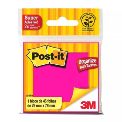 Bloco Notas Adesivas Post It 76mmx76mm Com 45 Folhas - Rosa