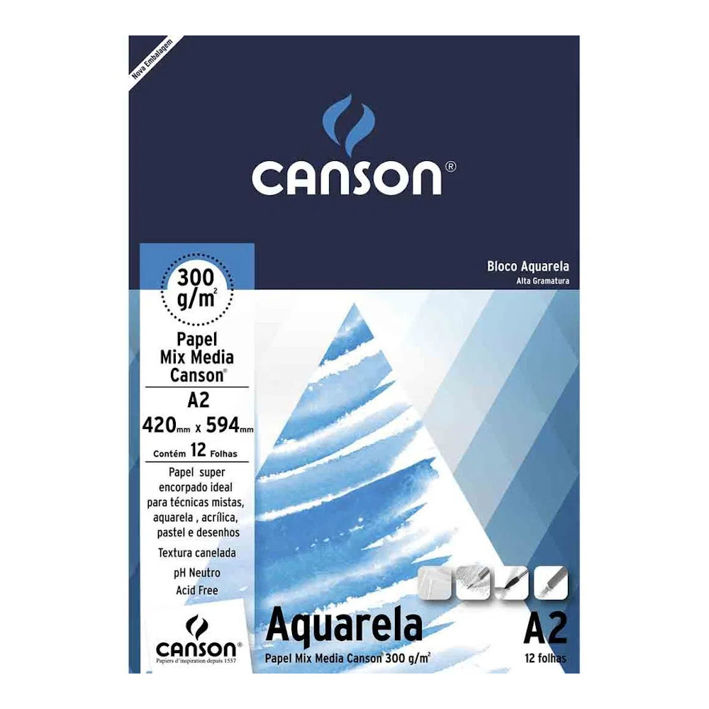 Bloco Aquarela a2 com 12 Folhas 300g/M² - Branco Bloco Aquarela a2 com 12 Folhas 300g/M² - Branco
