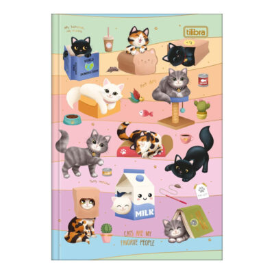 Caderno 1/4 Pequeno Brochura Costurado Sem Mola Capa Dura 80 Folhas Purrfect Cats - Estampas Sortida