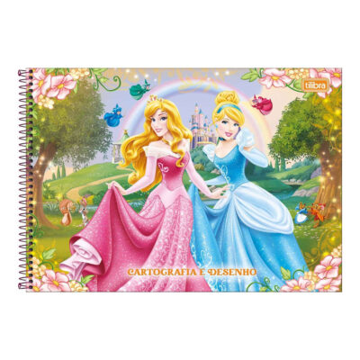 Caderno Desenho E Cartografia Espiral 80 Folhas Princesas - Estampas Sortidas