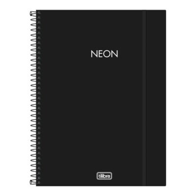 Caderno Espiral Universitário Grande Capa Plástica 160 Folhas 10 Matérias Neon - Preto