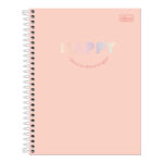 Caderno Espiral Colegial Médio Capa Dura 80 Folhas Happy - Cores Sortidas