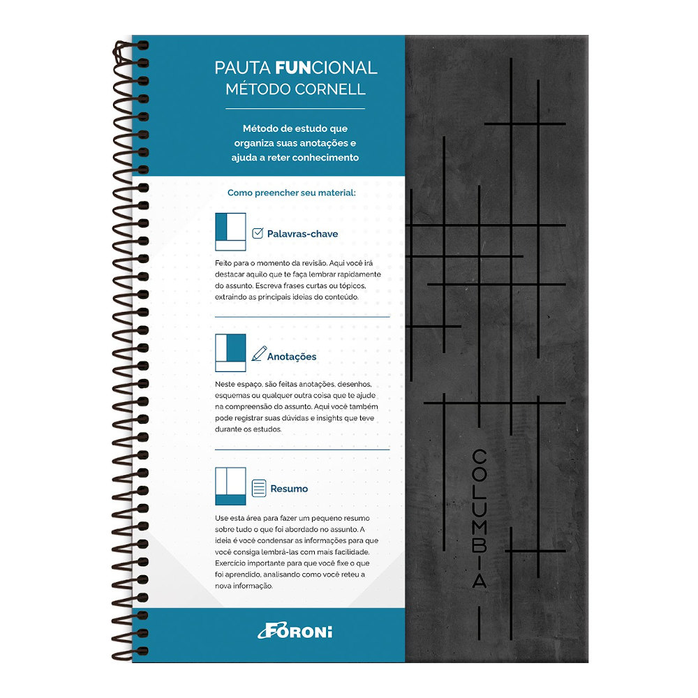 Caderno Espiral Universitário Grande Capa Dura 80 Folhas Funcional Columbia - Preto Caderno Espiral Universitário Grande Capa Dura 80 Folhas Funcional Columbia - Preto
