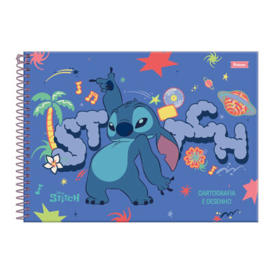 Caderno De Desenho/Cartografia Espiral 80 Folhas Stitch - Estampas Diversas
