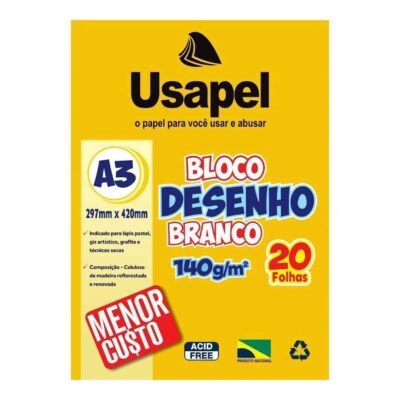 Bloco Desenho A3 Com 20 Folhas 140g - Branco Bloco Desenho A3 Com 20 Folhas 140g - Branco