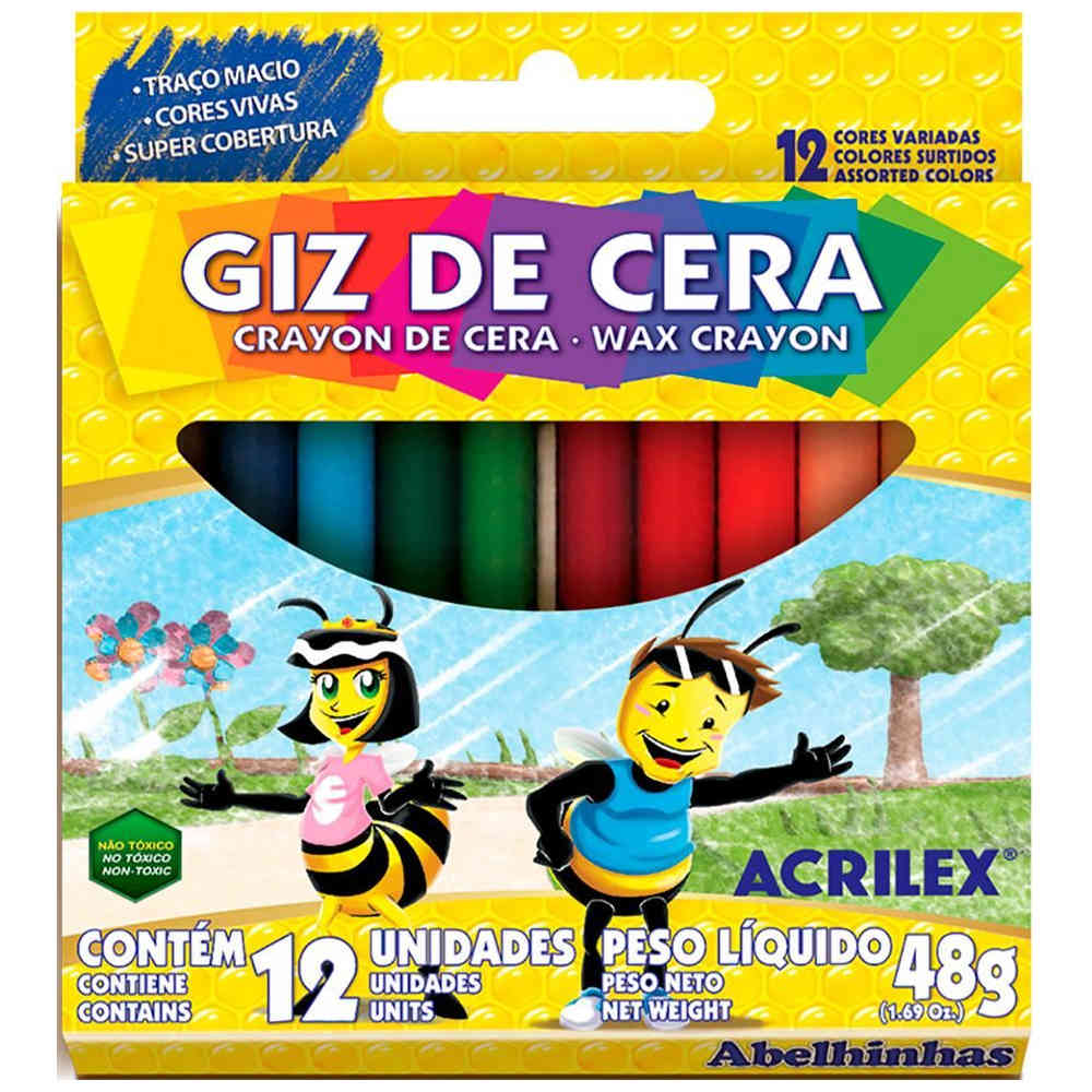 Giz De Cera Fino Com 12 Cores Giz De Cera Fino Com 12 Cores