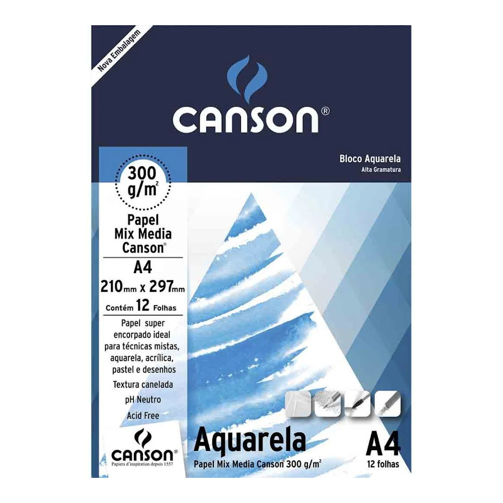Bloco Aquarela A4 Com 12 Folhas 300g/M² - Branco Bloco Aquarela A4 Com 12 Folhas 300g/M² - Branco