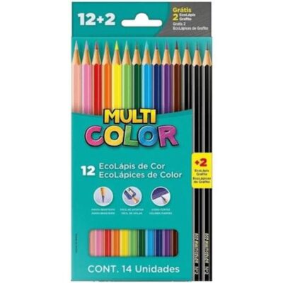 Lapis De Cor Multicolor Com 12 Cores Mais 2 Lapis Grafite Lapis De Cor Multicolor Com 12 Cores Mais 2 Lapis Grafite