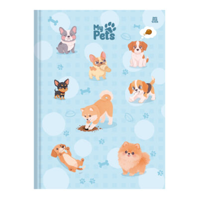 Caderno Brochura Costurado Sem Mola Universitário Grande Capa Dura 80 Folhas My Pets - Estampas Sort