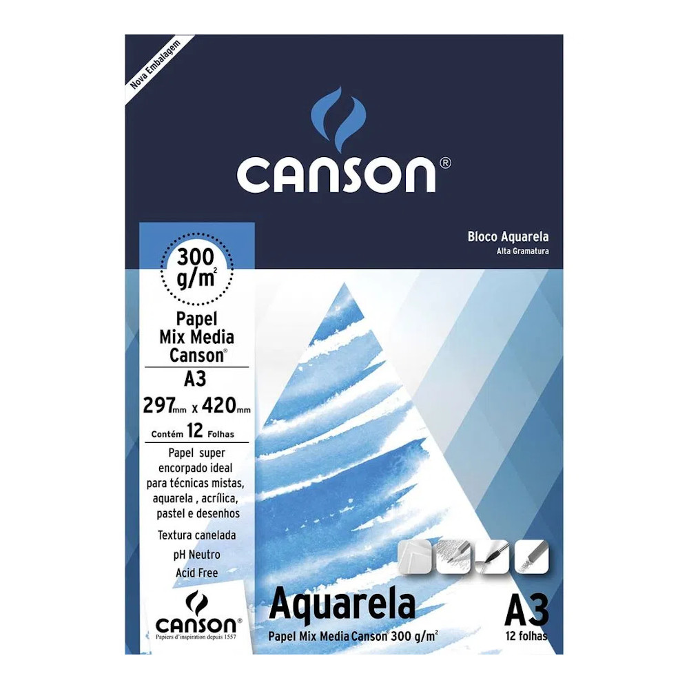 Bloco Aquarela A3 Com 12 Folhas 300g/M# - Branco Bloco Aquarela A3 Com 12 Folhas 300g/M# - Branco