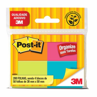 Bloco Notas Adesivas Post It 38mmx50mm Com 4 Unidades Tropical - Cores Diversas Bloco Notas Adesivas Post It 38mmx50mm Com 4 Unidades Tropical - Cores Diversas