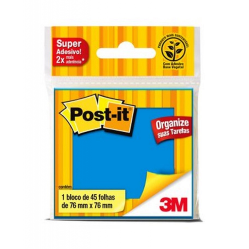 Bloco Notas Adesivas Post It 76mmx76mm Com 45 Folhas - Azul Neon Bloco Notas Adesivas Post It 76mmx76mm Com 45 Folhas - Azul Neon