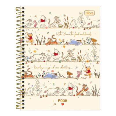 Caderno Espiral Colegial Médio Capa Dura 160 Folhas 10 Matérias Pooh - Estampas Sortidas