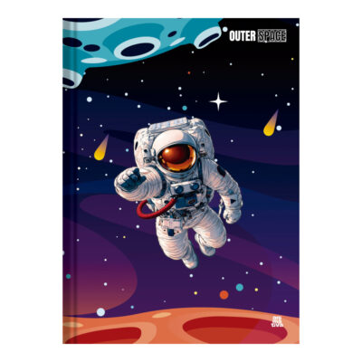Caderno 1/4 Pequeno Brochura Costurado Sem Mola Capa Dura 80 Folhas Ursinhos Outer Space - Estampas