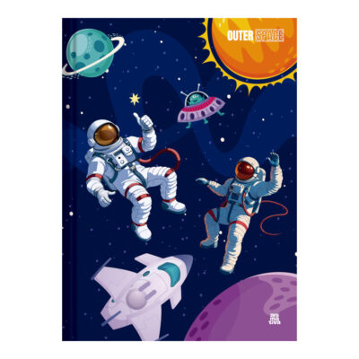Caderno 1/4 Pequeno Brochura Costurado Sem Mola Capa Dura 80 Folhas Ursinhos Outer Space – Estampas