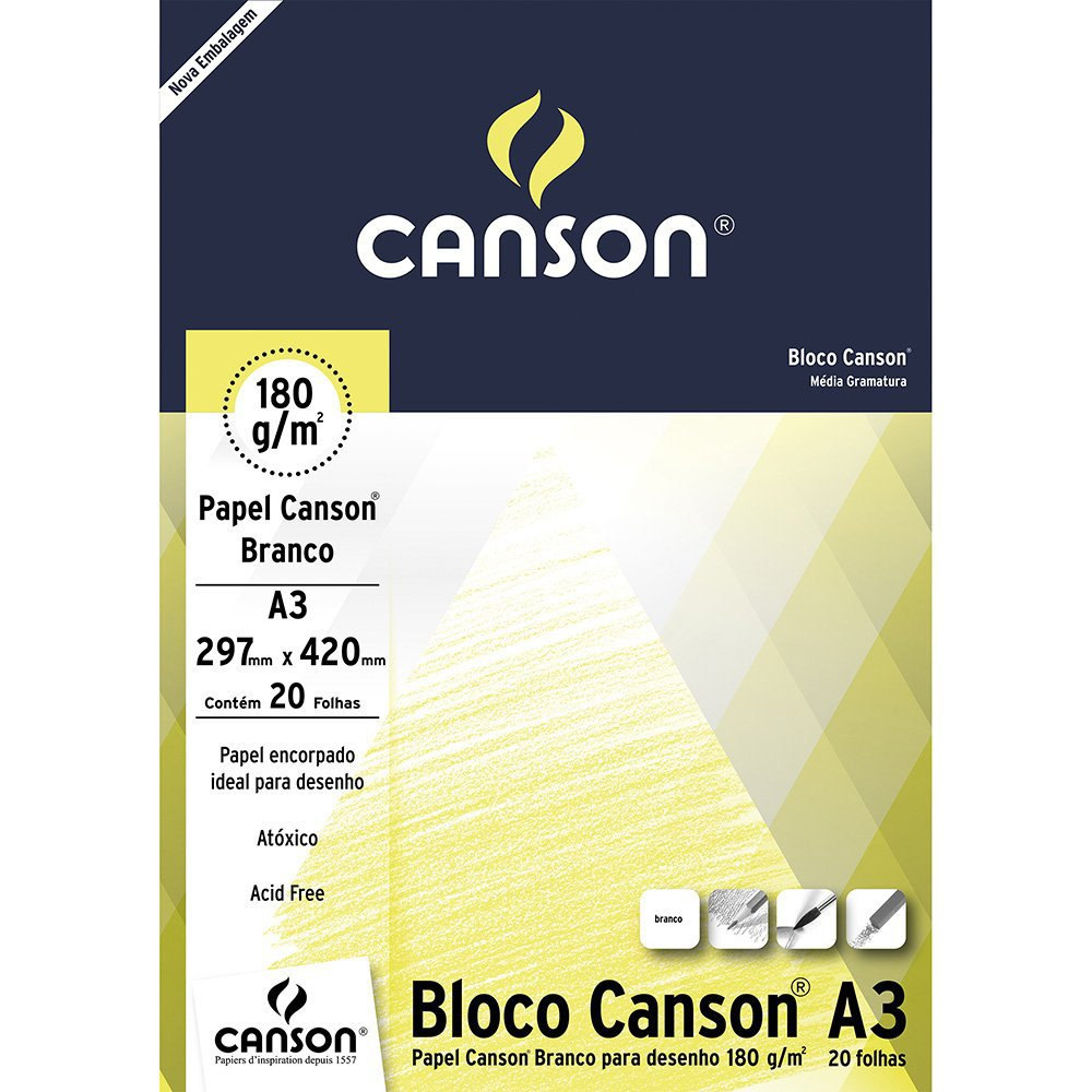 Bloco Desenho A3 Com 20 Folhas 180g - Branco Bloco Desenho A3 Com 20 Folhas 180g - Branco