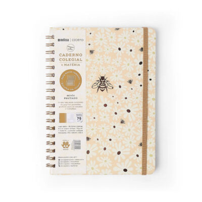 Caderno Colegial Médio Espiral 80 Folhas Capa Dura – Melissa – Bloomy Mini Manteiga